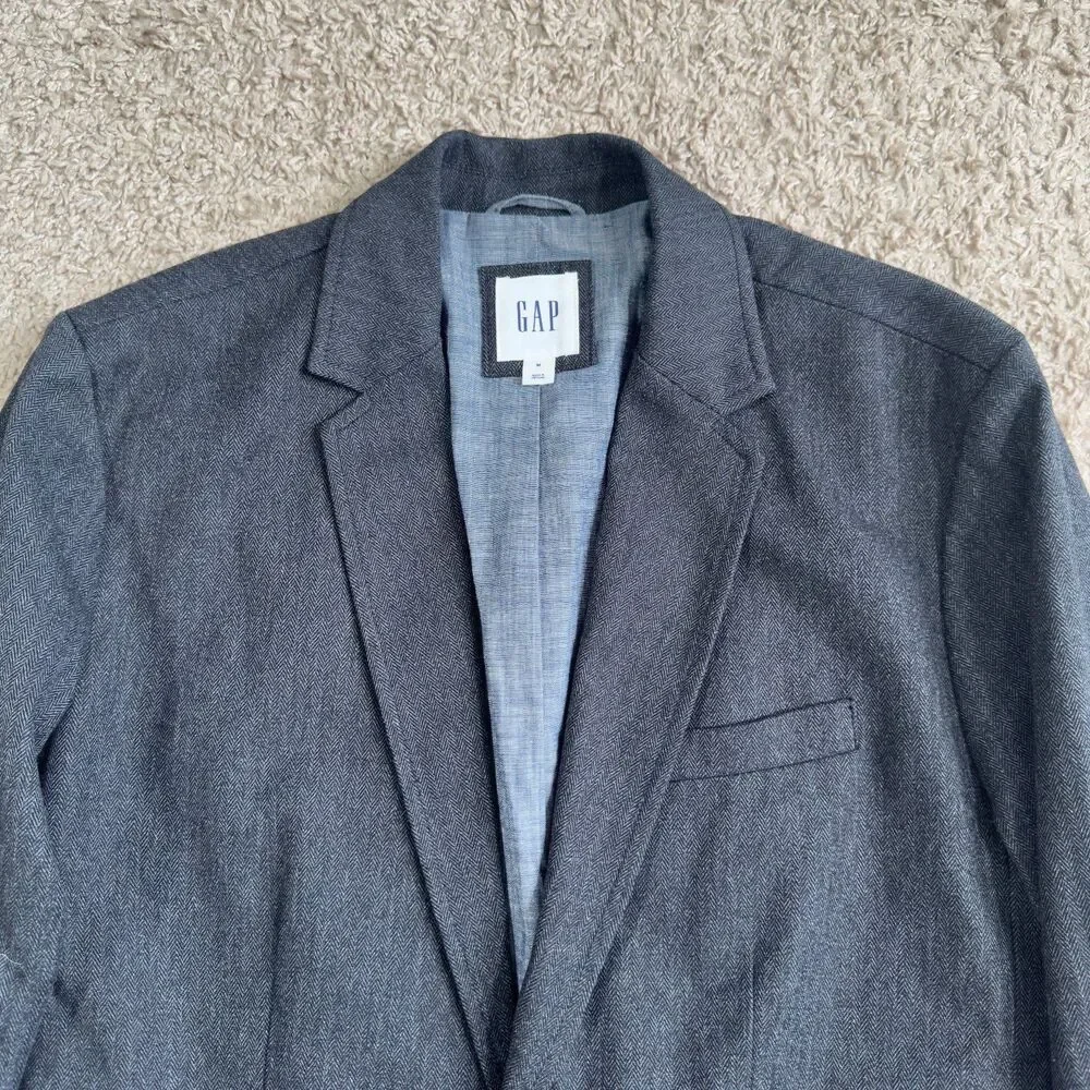 Gap Blazer Mens Medium Black Gray Herringbone 2 Button Sport Coat Jacket